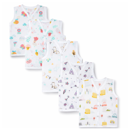 Muslin Jabla for Baby Boys & Girls | Sleeveless Front Open Button Jabla | Lightweight Clothing for Infants & Newborns | Assorted Prints